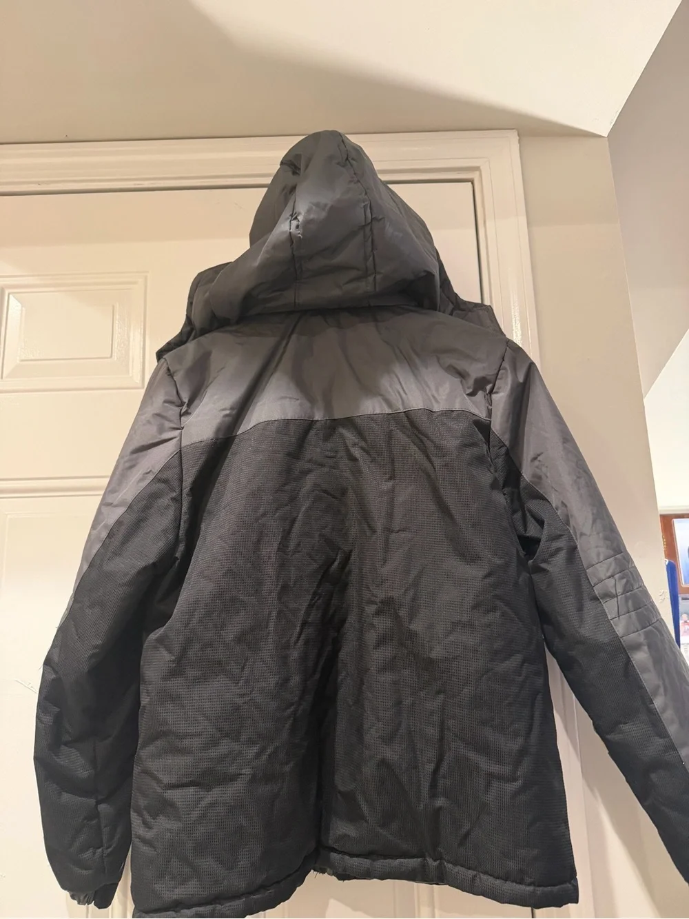 Kids Black and Gray Insulated Puffer Jacket with Red Accent